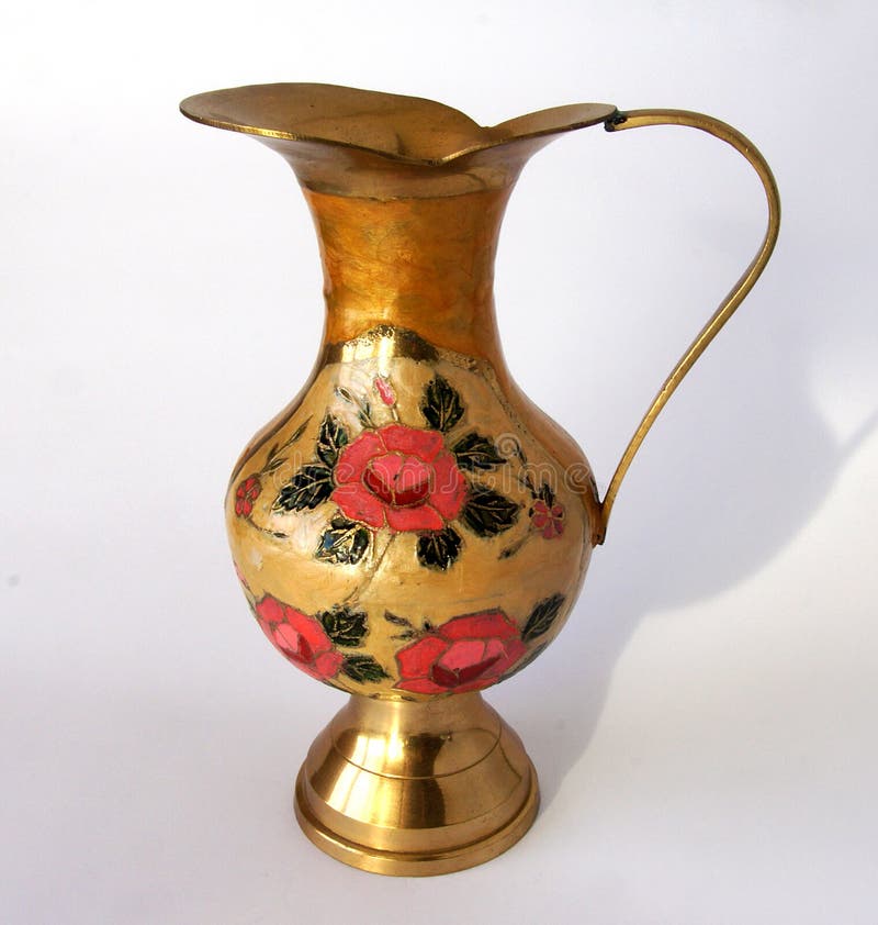 Antique Brass Jug with a Flower Pattern Stock Image Image of handle