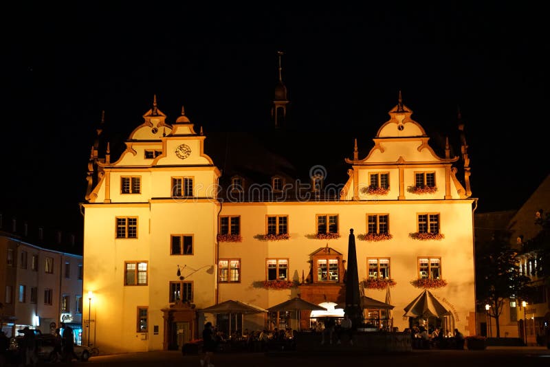 Antique building illuminated at night royalty free stock photos