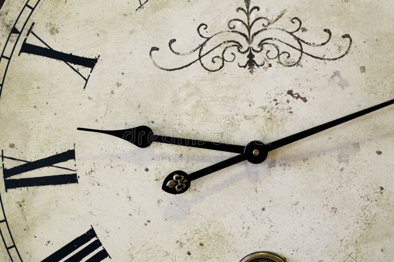 Antique clock face with roman numerals