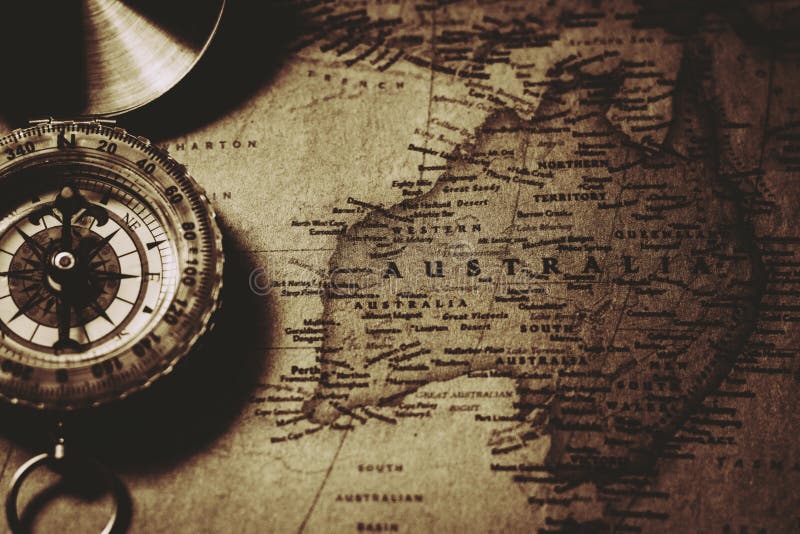 Compass on a Australia Map. Planning a Travel Destination Concept Stock Photo Image of object