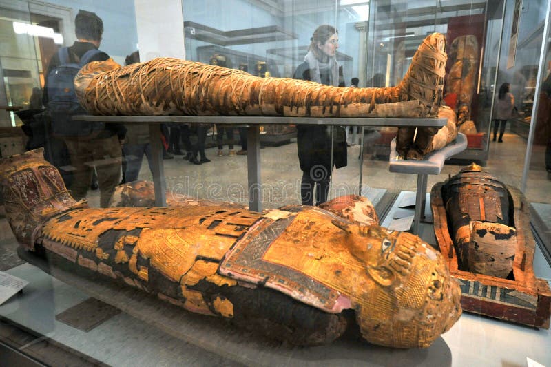 Egyptian mummies at the British Museum in London, England