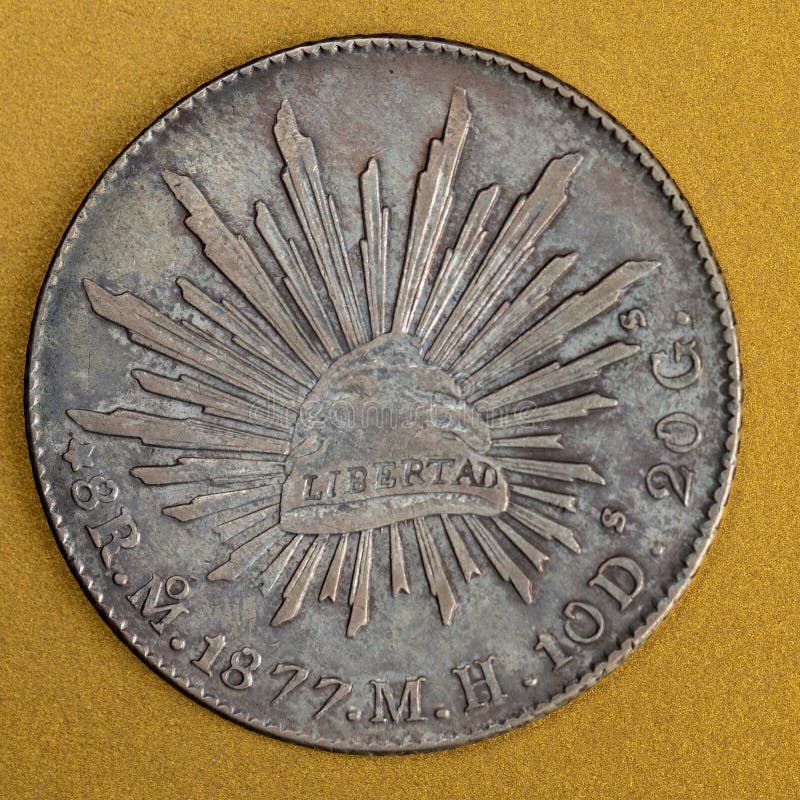 Antique 1877 Eight Reales Silver Coin from Mexico Stock Image - Image ...