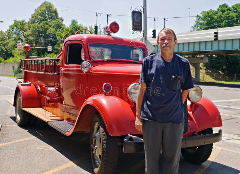 Antique Fire Engine with Owner