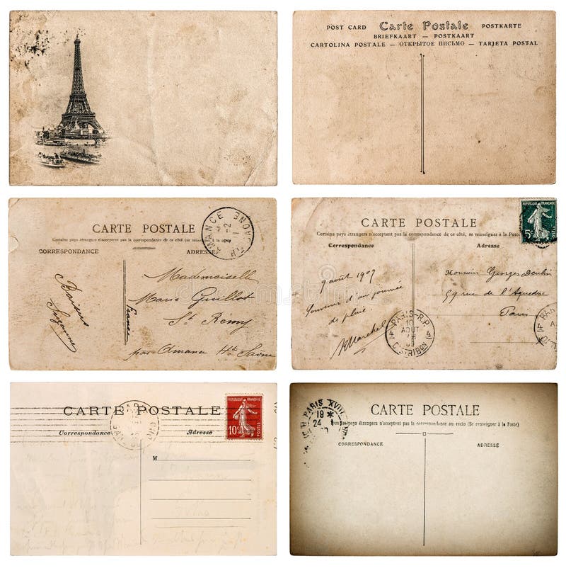 Antique french postcard with stamp from Paris. Scrapbook elemen royalty free stock photography Antique french postcard with stamp from Paris. Scrapbook elemen royalty free stock photography