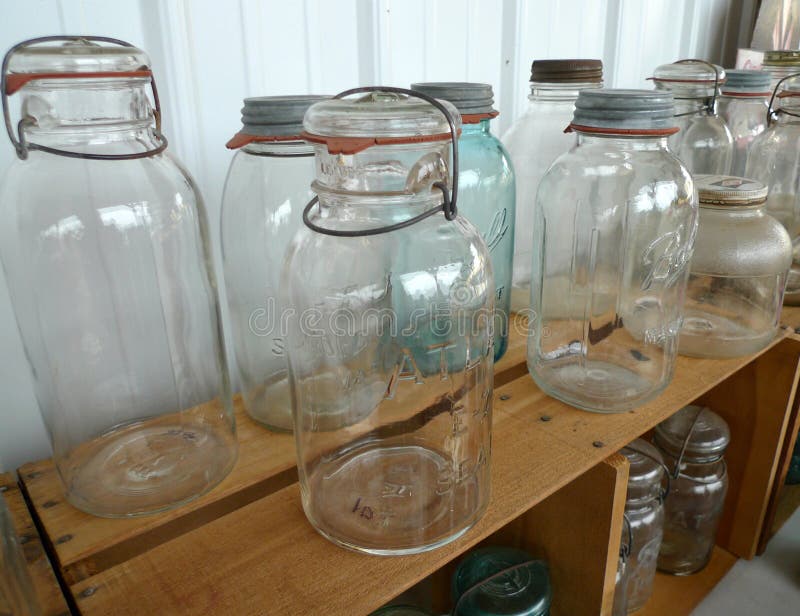 Antique Glassware Ball Canning Jars With Lightening Lids