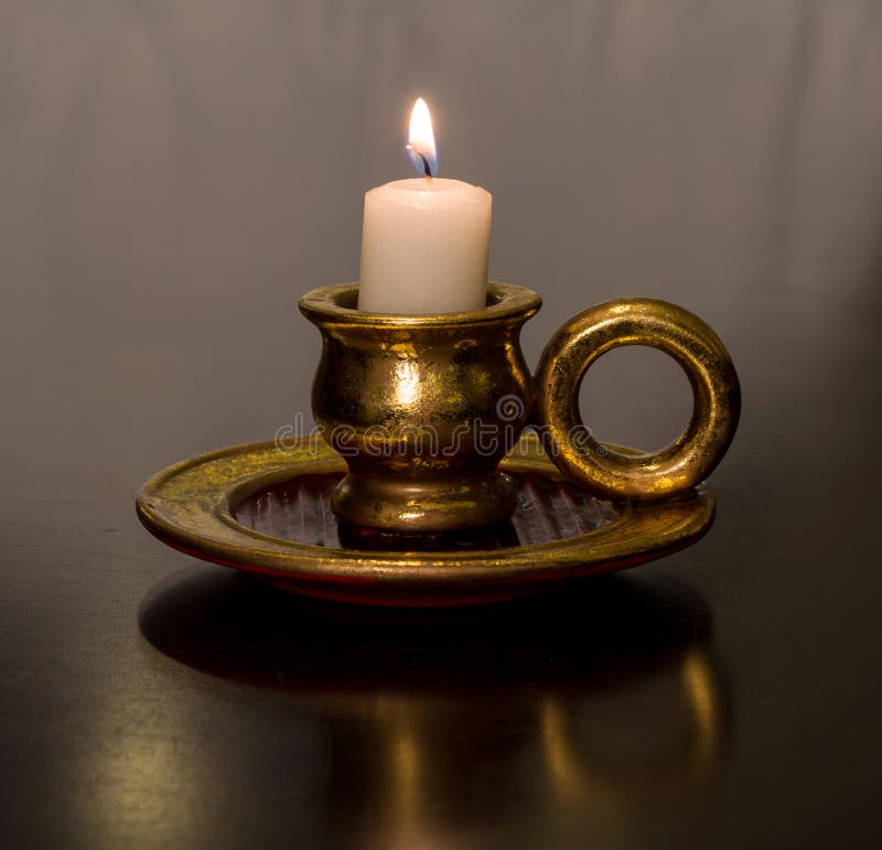 Antique Gold Burning Wax Candle Stock Photo Image of single, bright