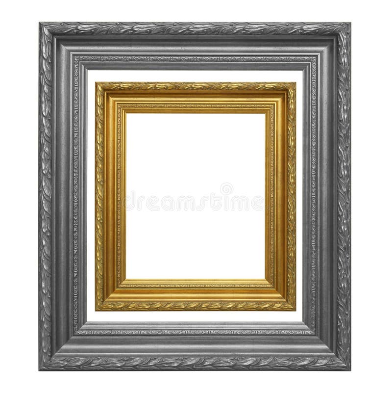Gold and Gray Picture Frame on Black Background. Stock Photo Image of