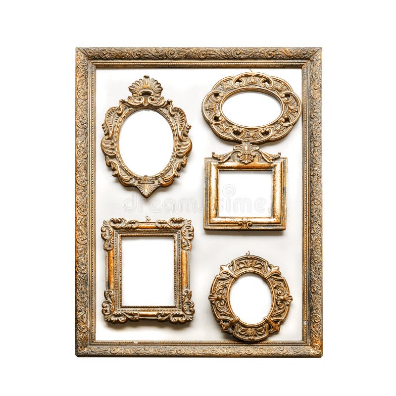 Vintage Picture Frames on White Brick Wall Stock Image Image of