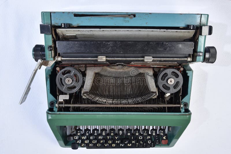 Antique Green Typewriter, Analogical Typing. Stock Photo Image of