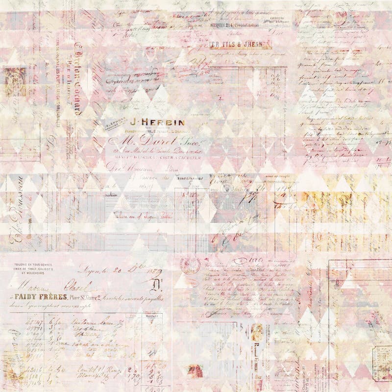 Antique grungy french invoice collage background in pastel colors