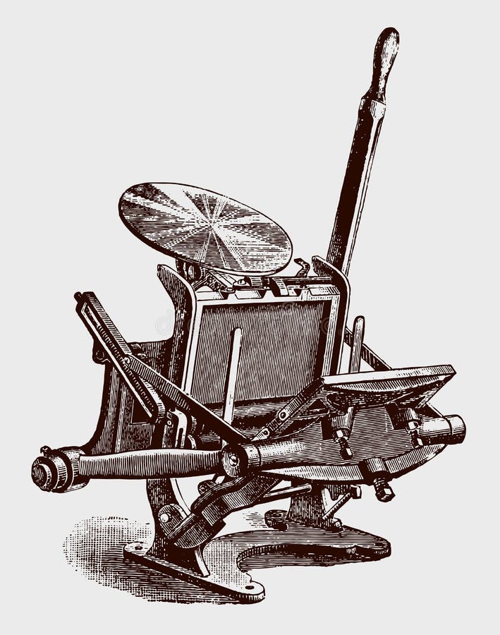 Vintage printing press sketch Royalty Free Vector Image