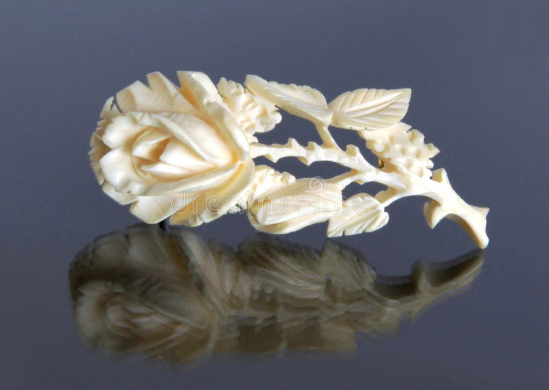 Antique Hand Carved Ivory Rose Brooch