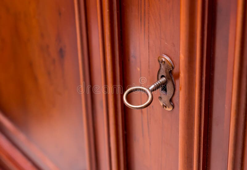 Antique Key Wooden Brown Cupboard Stock Image Image of hole, aged