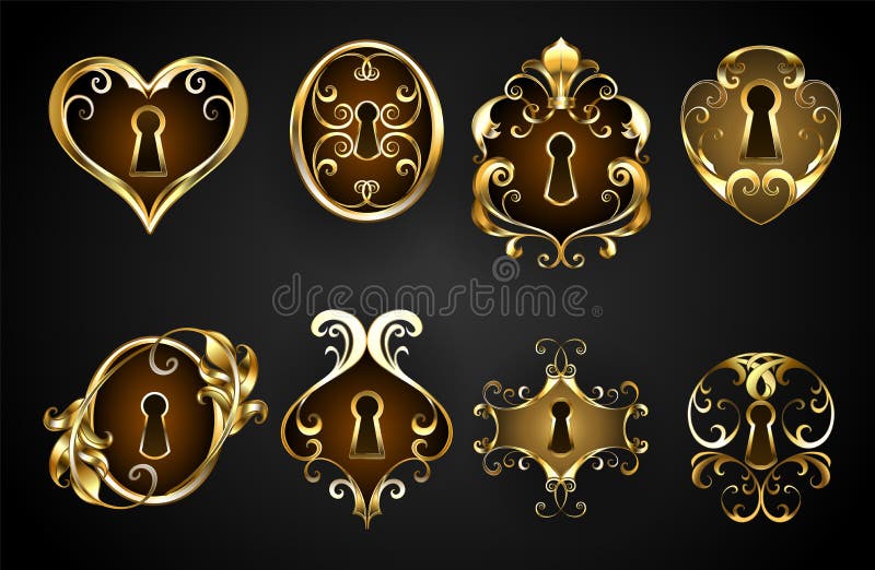 Antique keyholes on black background