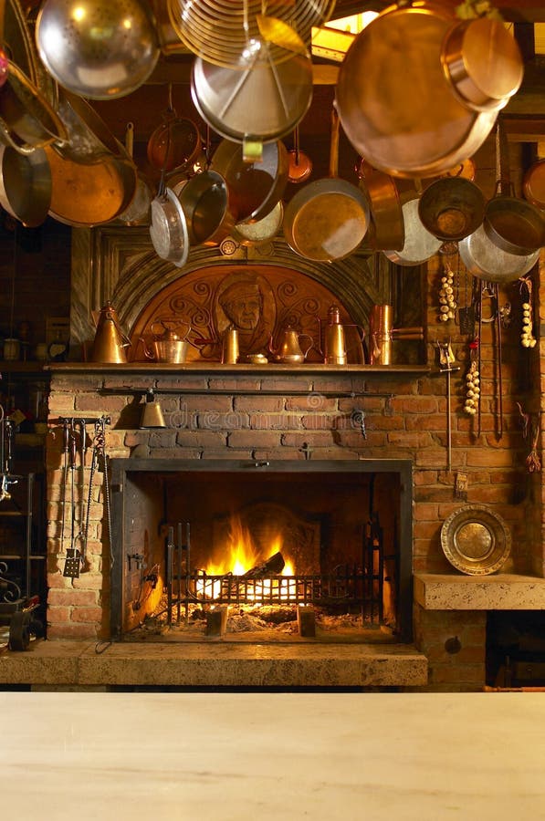 Antique Kitchen With Fireplace Stock Image Image of domestic, retro
