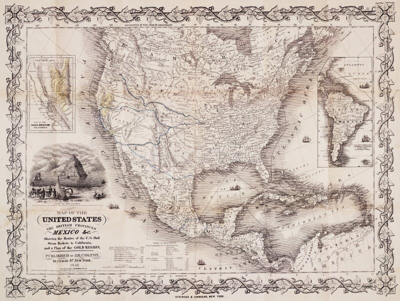 Antique map of the USA and the Americas