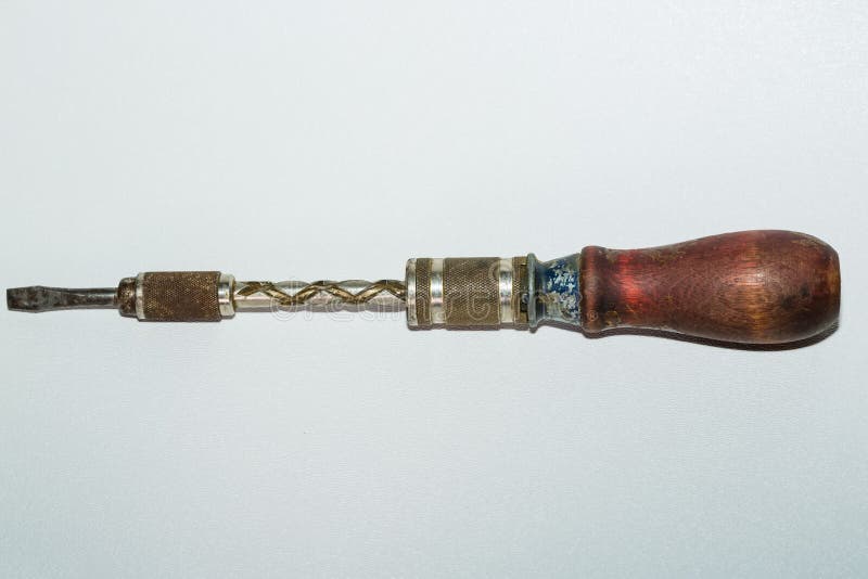 Antique Mechanical Screwdriver with a Read Wooden Handle Stock Image Image of equipment
