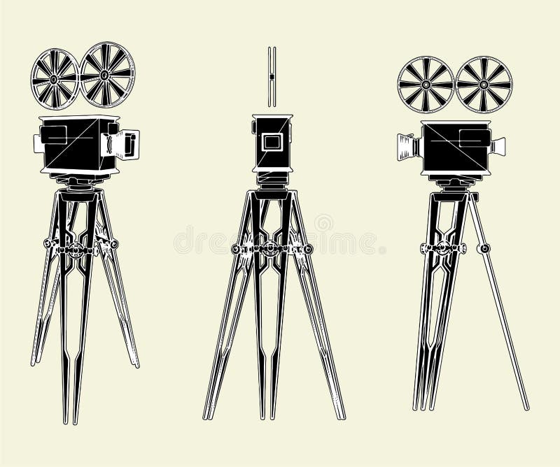 Antique Movie Stand Camera Vector 01