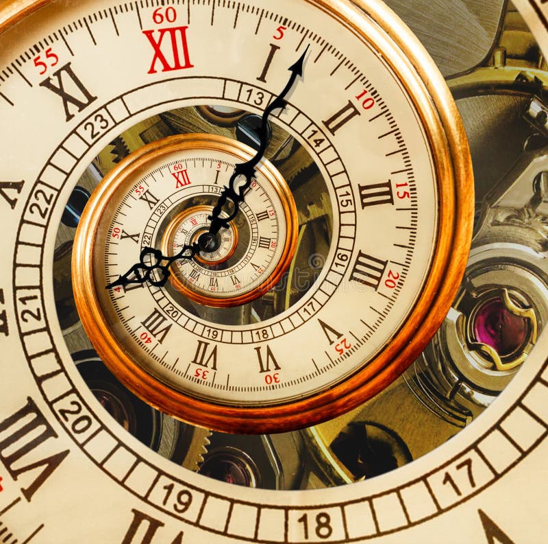 Antique old clock abstract fractal spiral. Watch clock mechanism royalty free stock photo