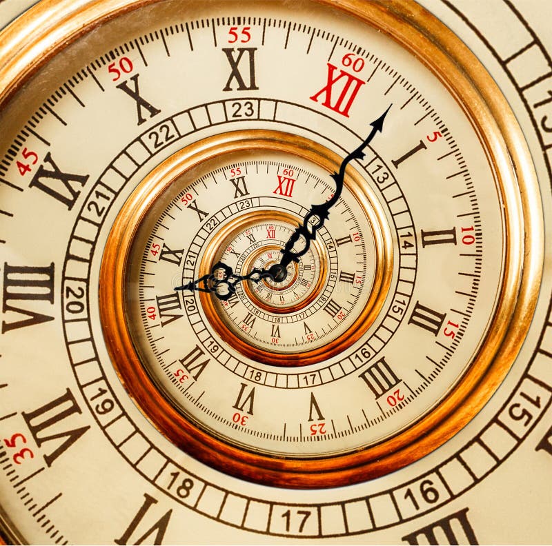 Antique old clock abstract fractal spiral. Watch clock unusual a stock photos