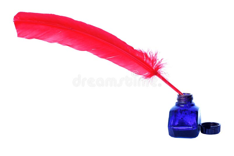 Antique red pen and inkwell royalty free stock images