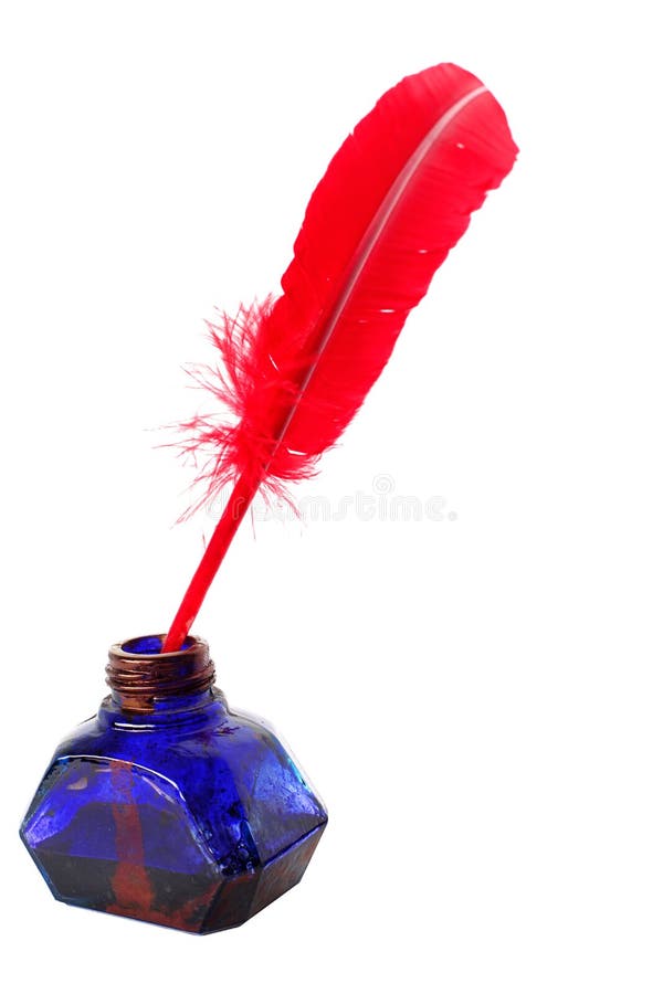 Antique red pen and inkwell royalty free stock photos