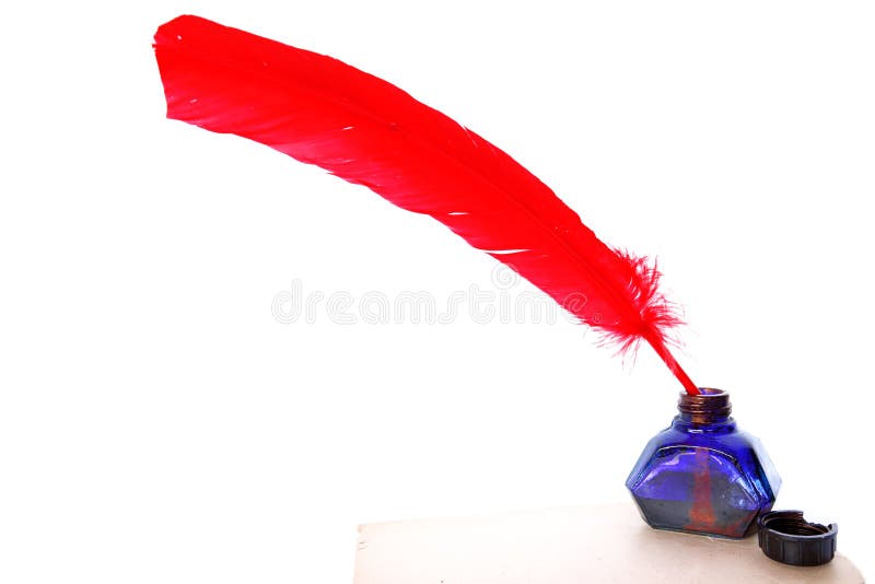 Antique red pen and inkwell stock photos