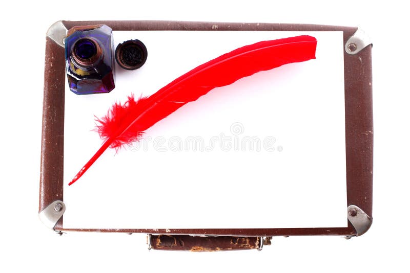 Antique red pen witn inkwell stock photography