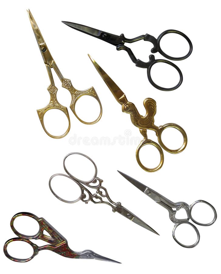 Antique scissors with clipping paths. Collection