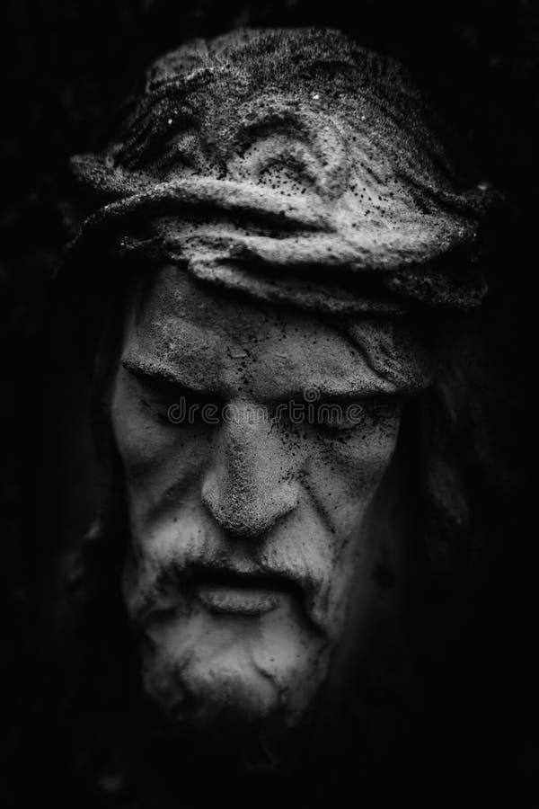 Antique Statue of Suffering of Jesus Christ Crown of Thorns. Black and ...