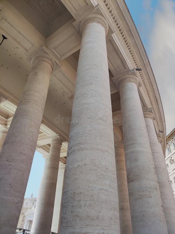 Antique stone column of a old building close-up