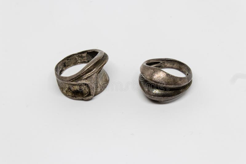 Antique Strange Shaped Silver Rings Stock Image Image of gold, close