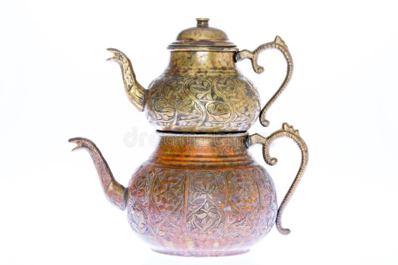 Antique Style Engraved Copper Turkish Teapot Stock Image Image of