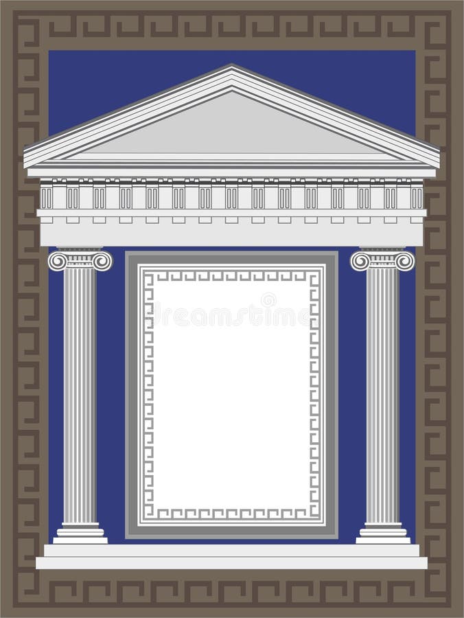 Antique temple illustration in Greek style frame. Antique temple illustration in Greek style frame