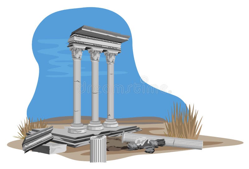 Illustration of antique temple ruins isolated on white