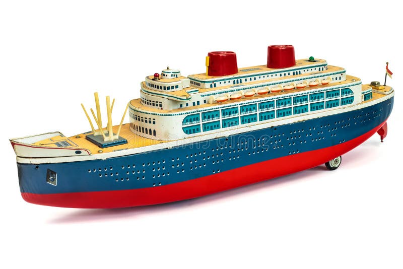 Antique toy cruise ship on white