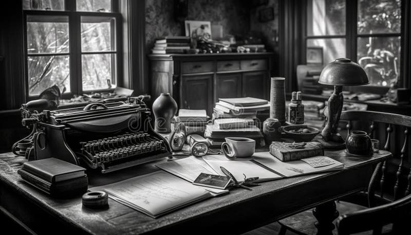 Antique Typewriter on Old Fashioned Desk in Rustic Library Still Life ...