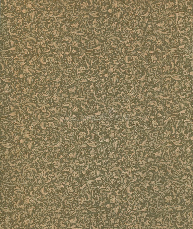 Zelené a hnědé starožitným vintage květinový kniha konec papíru vzor v secesním stylu