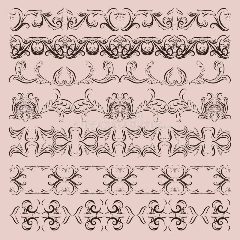 Antique vintage floral ornament set on white background. Vector stock illustration