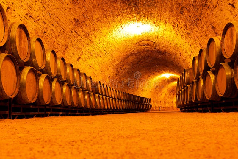 Antiguo vino sótano de madera barriles.