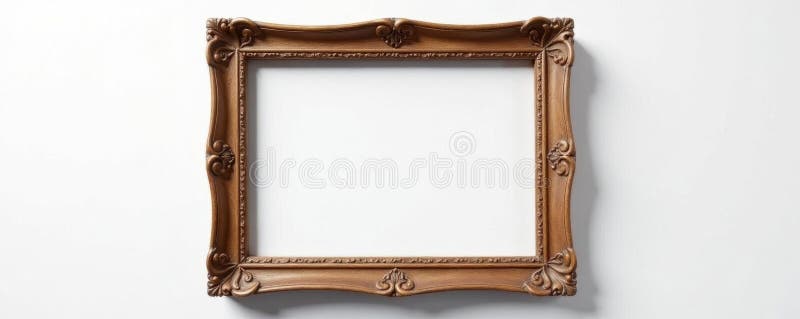 Antique wooden picture frame, distressed, white backdrop, white, studio stock illustration