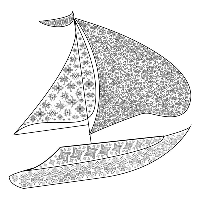Download Antistress Coloring Book For Adults And Kids With Sailing Yacht Stock Vector Illustration Of Zentangle White 140611796