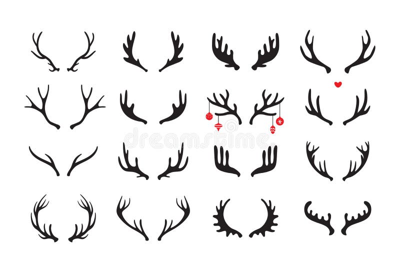 Vector Deer Antlers Black Icons Set Stock Illustration - Download