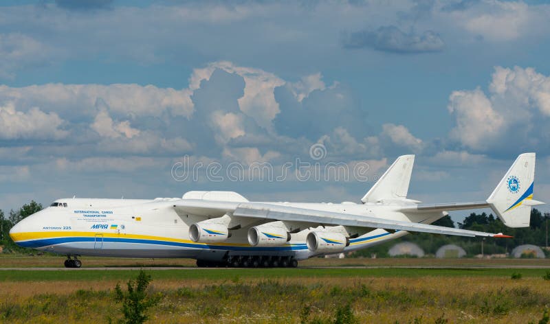 AN-225 Antonov Mriya departed from the Kyiv-Antonov-2 International Airport to perform commercial cargo shipping flight. AN-225 is the world`s largest transport aircraft. July 2021. AN-225 Antonov Mriya departed from the Kyiv-Antonov-2 International Airport to perform commercial cargo shipping flight. AN-225 is the world`s largest transport aircraft. July 2021