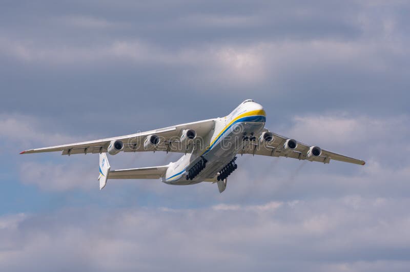 AN-225 Antonov Mriya departed from the Kyiv-Antonov-2 International Airport to perform commercial cargo shipping flight. AN-225 is the world`s largest transport aircraft. June 2021. AN-225 Antonov Mriya departed from the Kyiv-Antonov-2 International Airport to perform commercial cargo shipping flight. AN-225 is the world`s largest transport aircraft. June 2021