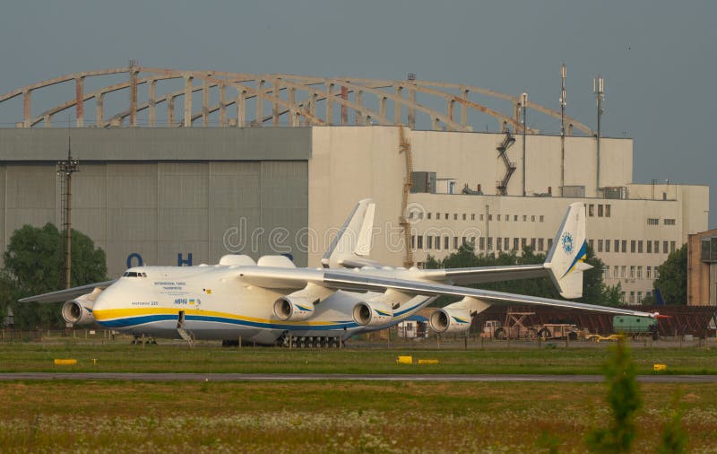AN-225 Antonov Mriya departed from the Kyiv-Antonov-2 International Airport to perform commercial cargo shipping flight. AN-225 is the world`s largest transport aircraft. June 2021. AN-225 Antonov Mriya departed from the Kyiv-Antonov-2 International Airport to perform commercial cargo shipping flight. AN-225 is the world`s largest transport aircraft. June 2021