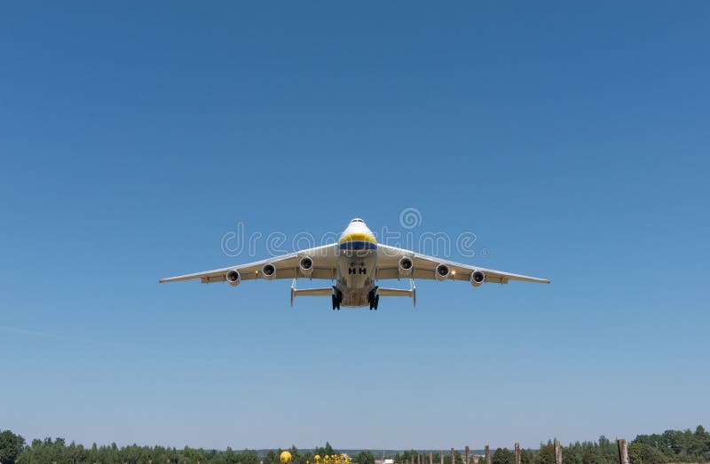 AN-225 Antonov Mriya departed from the Kyiv-Antonov-2 International Airport to perform Independence Day of Ukraine parade rehearsal. AN-225 is the world`s largest transport aircraft. August 2021. AN-225 Antonov Mriya departed from the Kyiv-Antonov-2 International Airport to perform Independence Day of Ukraine parade rehearsal. AN-225 is the world`s largest transport aircraft. August 2021