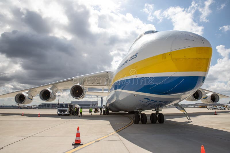 ISTANBUL, TURKEY - OCTOBER 05, 2021: Antonov Airlines Antonov An-225 Mriya in Istanbul International Airport. ISTANBUL, TURKEY - OCTOBER 05, 2021: Antonov Airlines Antonov An-225 Mriya in Istanbul International Airport