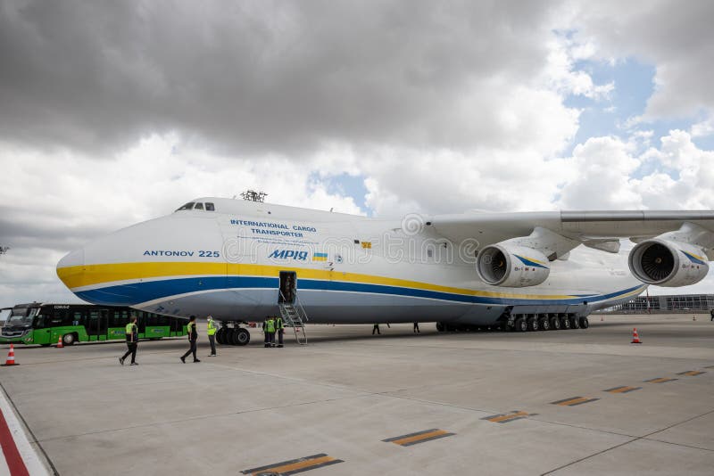 ISTANBUL, TURKEY - OCTOBER 05, 2021: Antonov Airlines Antonov An-225 Mriya in Istanbul International Airport. ISTANBUL, TURKEY - OCTOBER 05, 2021: Antonov Airlines Antonov An-225 Mriya in Istanbul International Airport