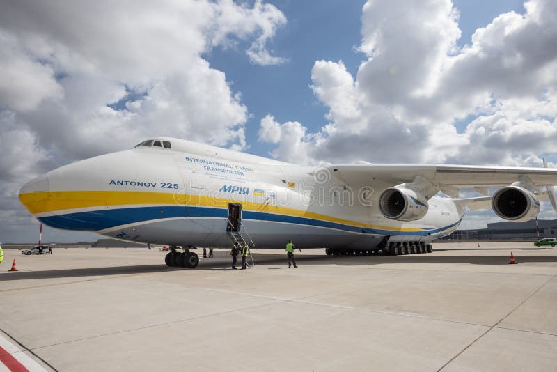 ISTANBUL, TURKEY - OCTOBER 05, 2021: Antonov Airlines Antonov An-225 Mriya in Istanbul International Airport. ISTANBUL, TURKEY - OCTOBER 05, 2021: Antonov Airlines Antonov An-225 Mriya in Istanbul International Airport